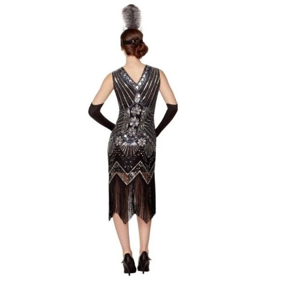 Spirit Halloween Flashy Flapper Black Beaded Flapper Dress Small 4-6/ Lg 12-14 - Picture 4 of 7
